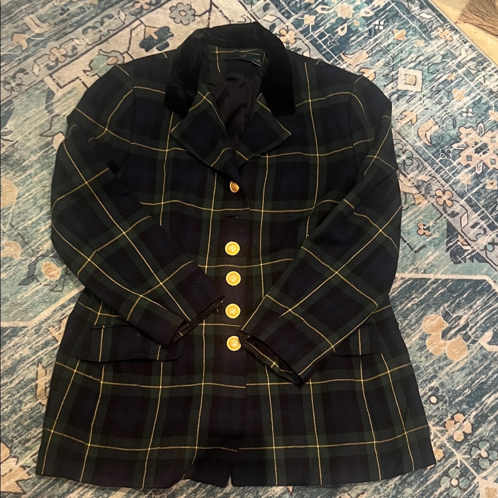 Embassy Row Petites Plaid Women's Jacket with Gold Buttons